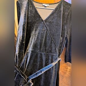 EUC 💙 J. JILL 💙 MIDNIGHT BLUE VELVET 🌚3/4 Slev. Faux Wrap Midi Dress🌚 Sz MP